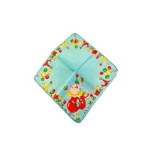 Vintage Child's Hankie from the 1940s, Juggling Pig Whimsical Novelty Hankie